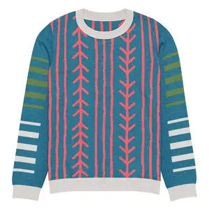 Abstract Stripe and Argyle in Teal Knitted Crewneck Sweater