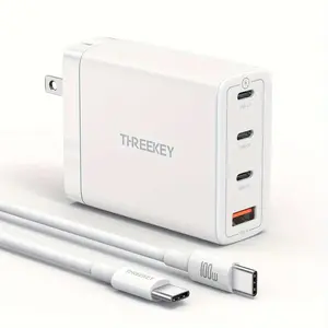 100W USB C Charger,  4-Port GaN Foldable Fast Charger Block with 100W 3.3FT C to C Cable, Compatible with MacBook Pro/Air iPhone16, Laptop and more. Smartphone Cellphone Charging Mobile Electronic