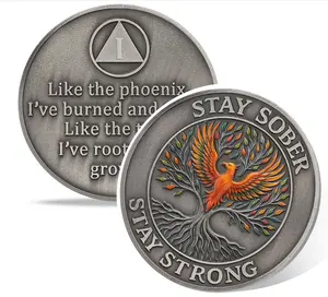 1-25 Year Phoenix Tree of Life 1 Year Sobriety Coin, Affirmation AA Medallion, Addiction Recovery One Year Sober Coins, Celebrating Recovery Anniversary Token, NA AA Sobriety Gifts for Men Women