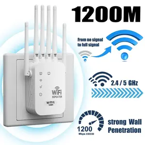 Wif Extender with 6 Antennas, WiFi Range Extender, 1200mbps Dual Band Booster, 12,000 Square Feet Coverage, Supports 100 Devices, Repeater and Ethernet Port