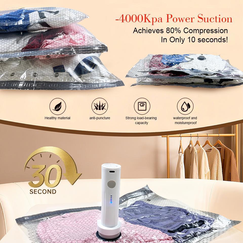 [2026 Upgraded] Cordless Travel Vacuum Bag Set Vacuum Bags for Travel with Rechargeable air Pump, 15 Pack Carry-on Size Compression Packing Bags for Luggage and Suitcase, Space Saver for Clothes and Clothing Travel Zipper Pouches