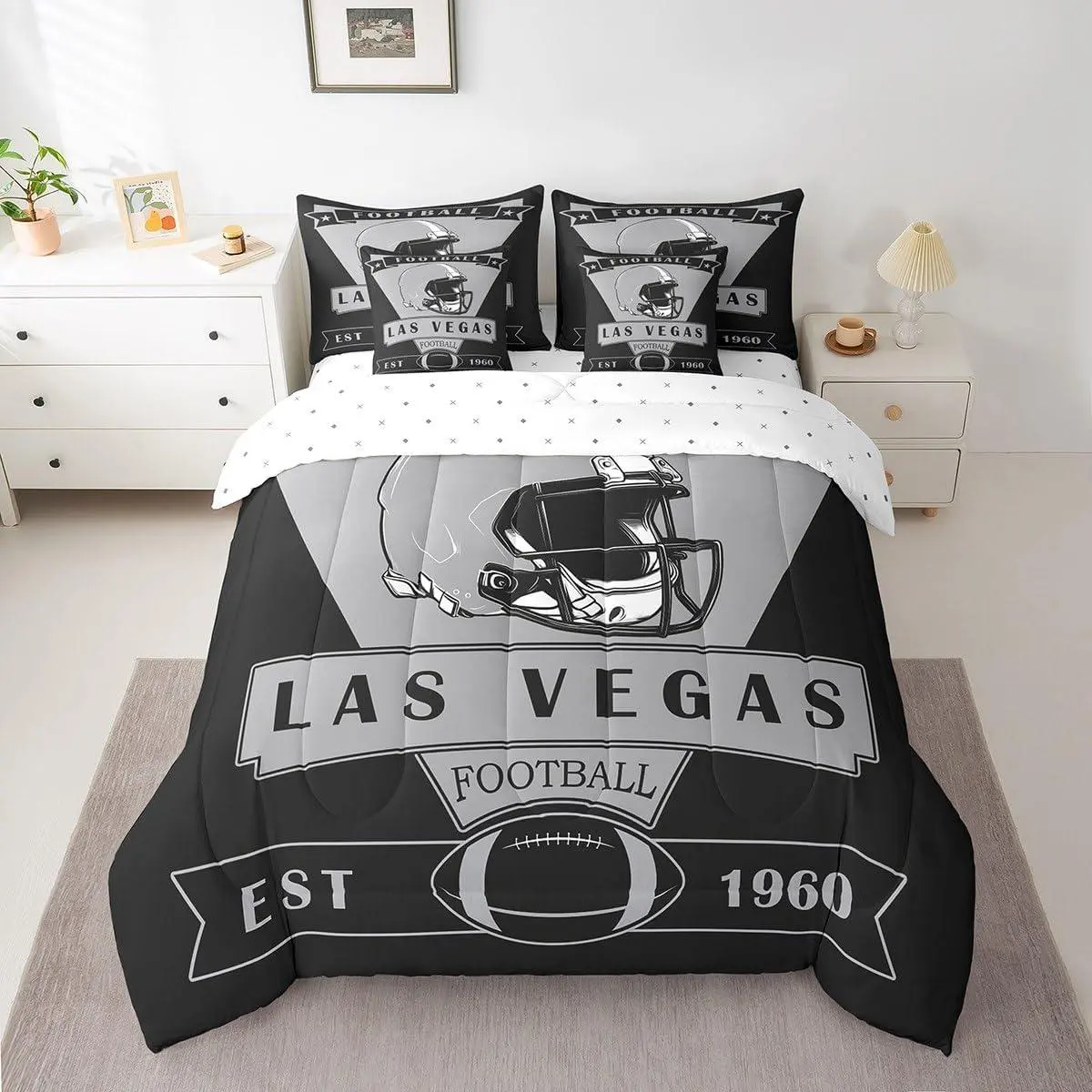 Las Vegas Comforter Set with Sheets,Football 7 Piece Bedding Set ,American Football City Bed in a Bag,Football Fans Gifts Bed Set
