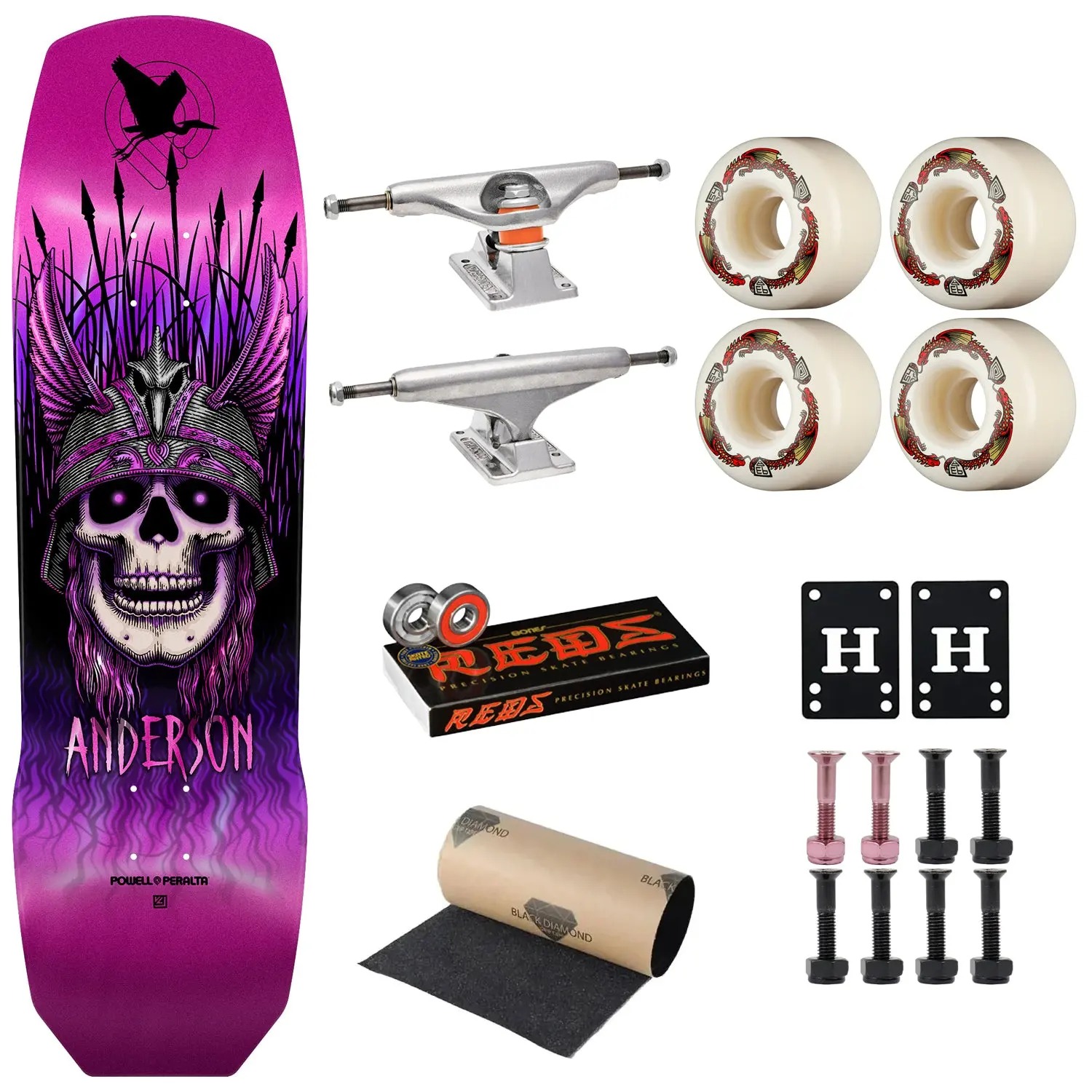 Powell Peralta Skateboard Andy Anderson Heron Skull Maple 9.13" Premium Independent + Dragon Formula Complete Kit