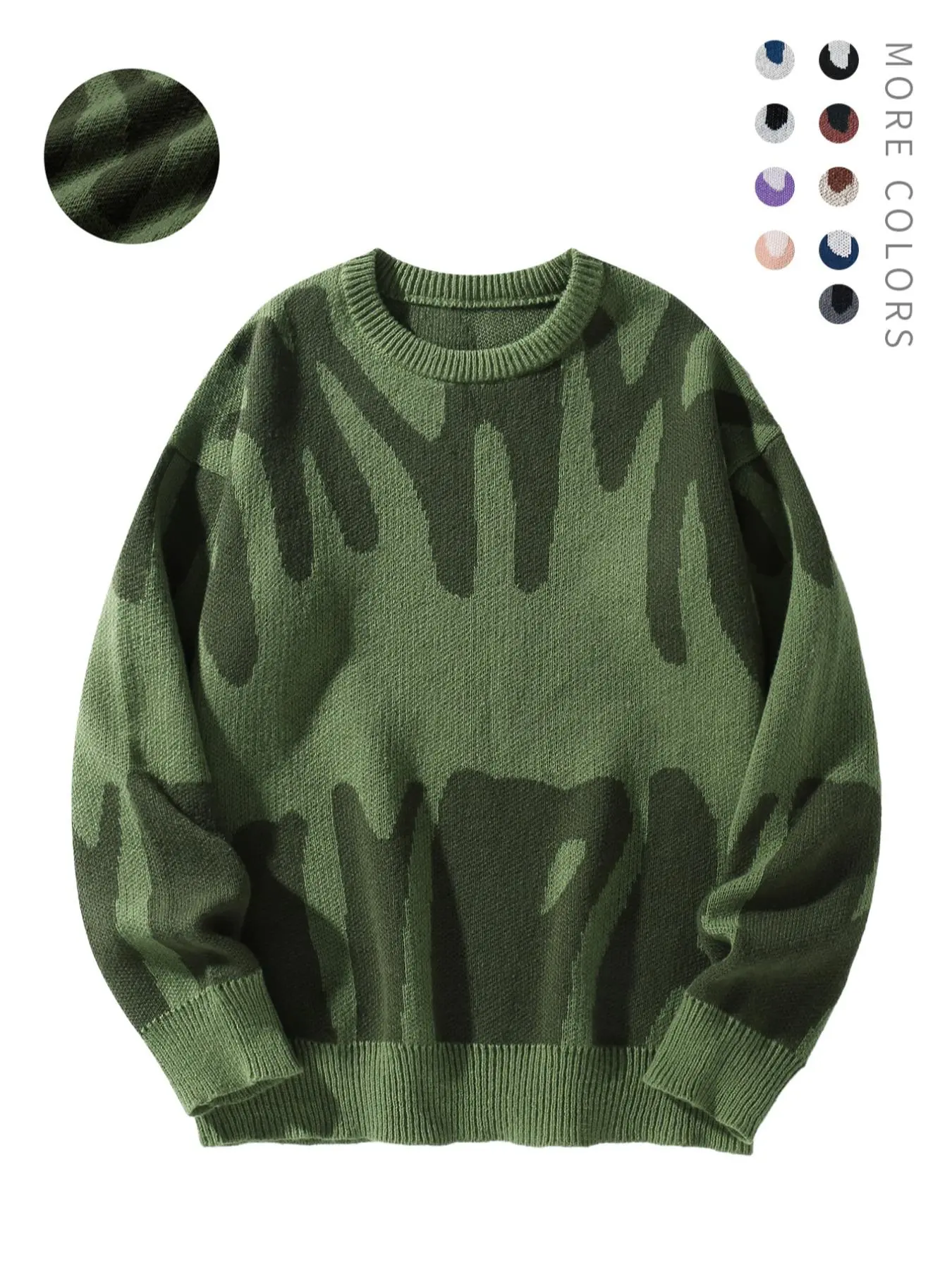 Unisex Round Neck Drop Shoulder Casual Fashion American Street Style Hip Hop Vibe Sweater, Regular Fit All Over Print Graphic Long Sleeve Stretch Pullover, Drippy Jacquard Sweater, Going Out Top, Fitted, Cozy Sweatshirts