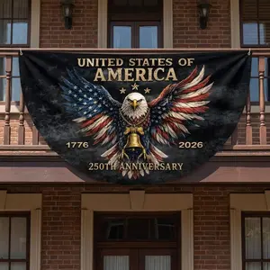 United States of America 250th Anniversary Flag 1776–2026 Patriotic Eagle Banner, Vintage USA Outdoor Decor, Independence Day Semicircle Porch Flag, American Freedom Celebration Flag