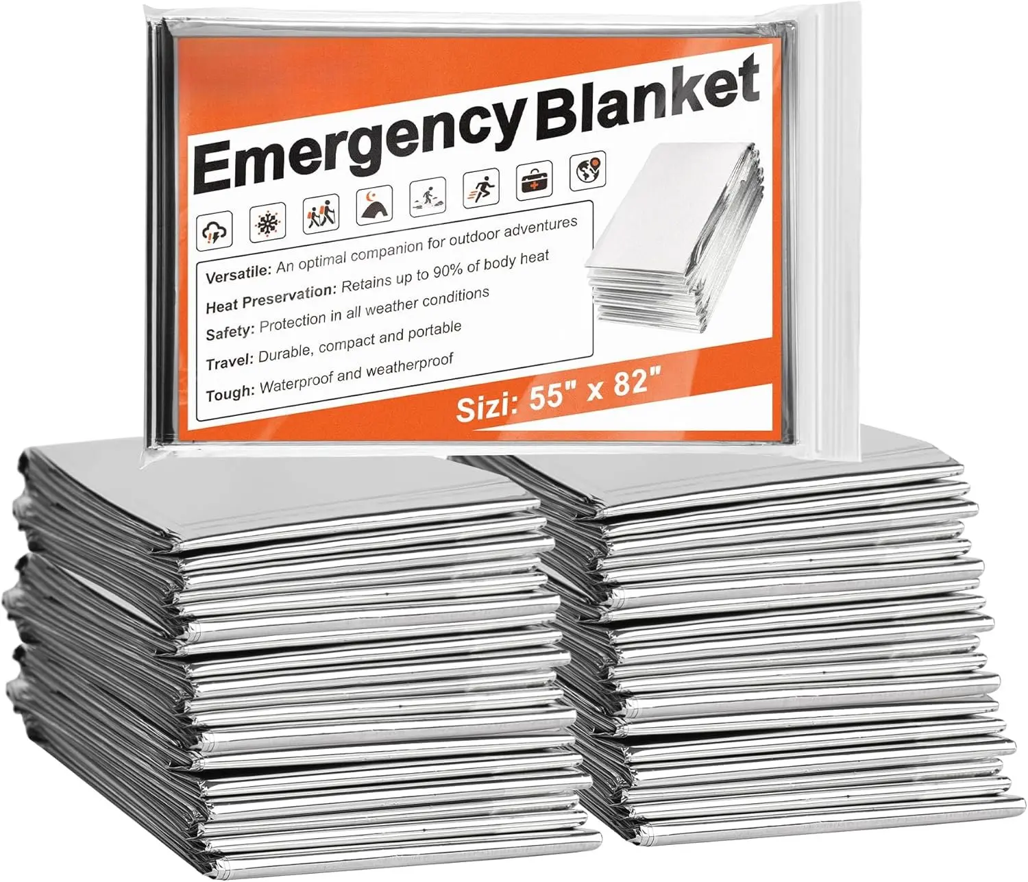6 Pack  Mylar Blanket,  Blanket Space Blanket  Rescue Insulating Reflective foil kit Outdoors Hiking Camping Blanket  for Outdoors, Hiking, Camping