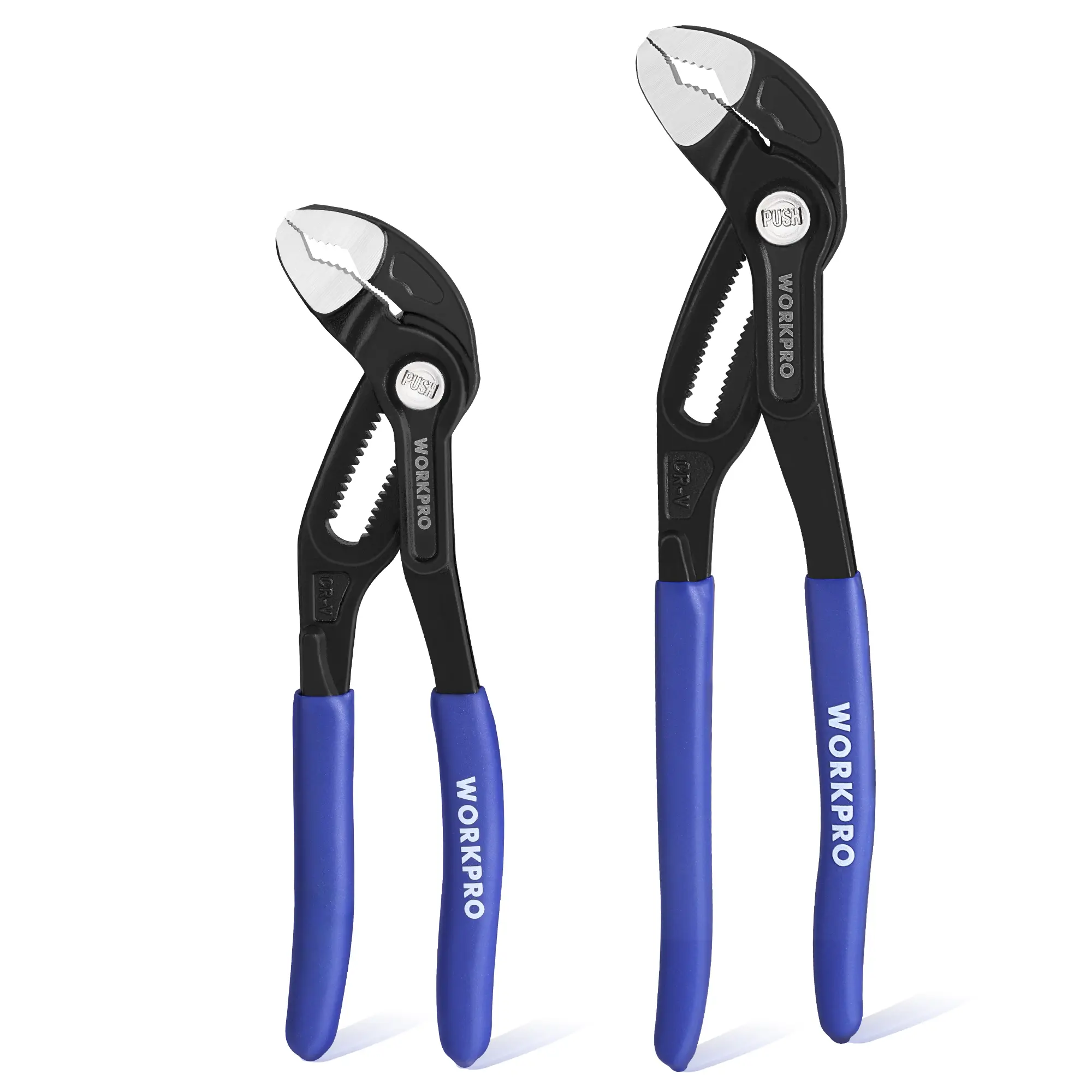 #summersale WORKPRO 7" & 10" Water Pump Pliers Set, V-Jaw Quick Adjustable Groove Joint Pliers, CR-V Tongue and Groove Pliers for Home & Industrial Repair, Push-Lock, Soft Grip, Upgraded Wide Opening
