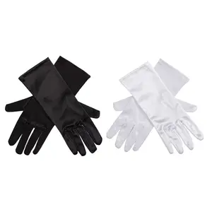 Classic Opera Satin Gloves Combo Set – 2 Pairs Black & White, Wrist Length | 1950s Vintage Style Elegance for Halloween Costumes & Timeless Wear