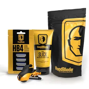 HEADBLADE MOTO Kit - Includes 1 Moto Razor, HeadSlick Shave Cream & 4 Replacement Blades. Ideal for head shaving. Flawless Nonslip Ergonomic Ball Design Pack