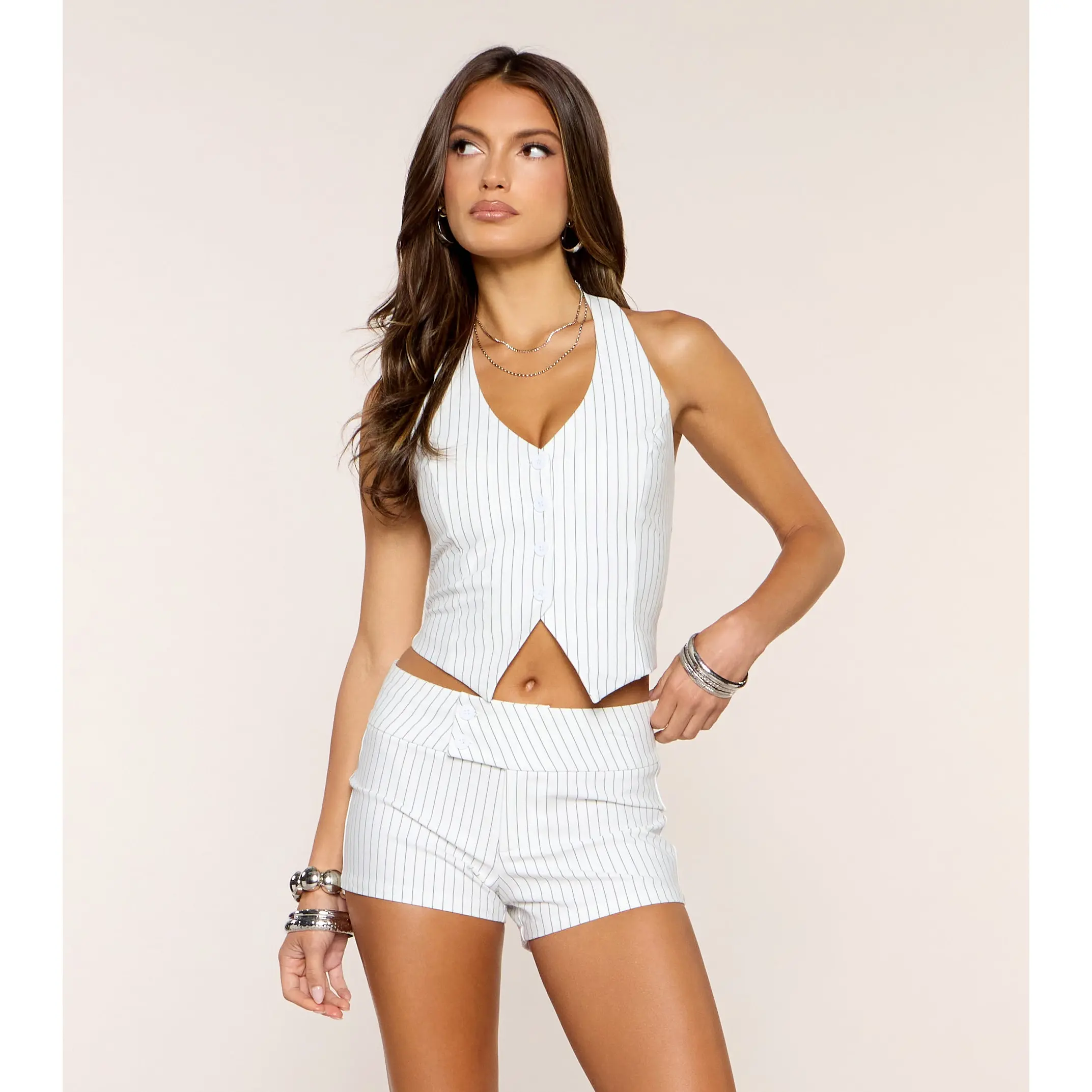 Tailored Mood Pinstripe Halter Vest