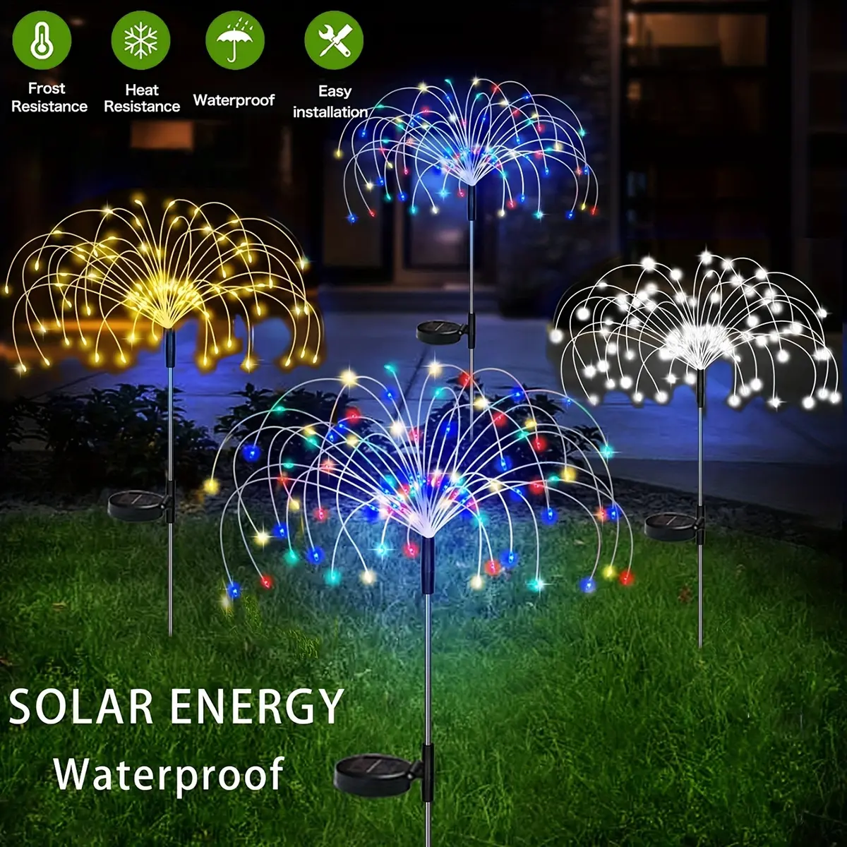1Pc solar-powered lawn light, Solar garden lights, with 120 LEDs, 8 Lighting modes, alloy wire construction, IP44 protection rating, suitable for outdoor courtyard holiday decorations, garden landscape lighting