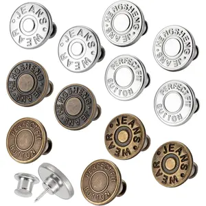 12 Sets No Sew Instant 17mm Jean Buttons Pins Replacement Adjustable Pants Buttons Kit