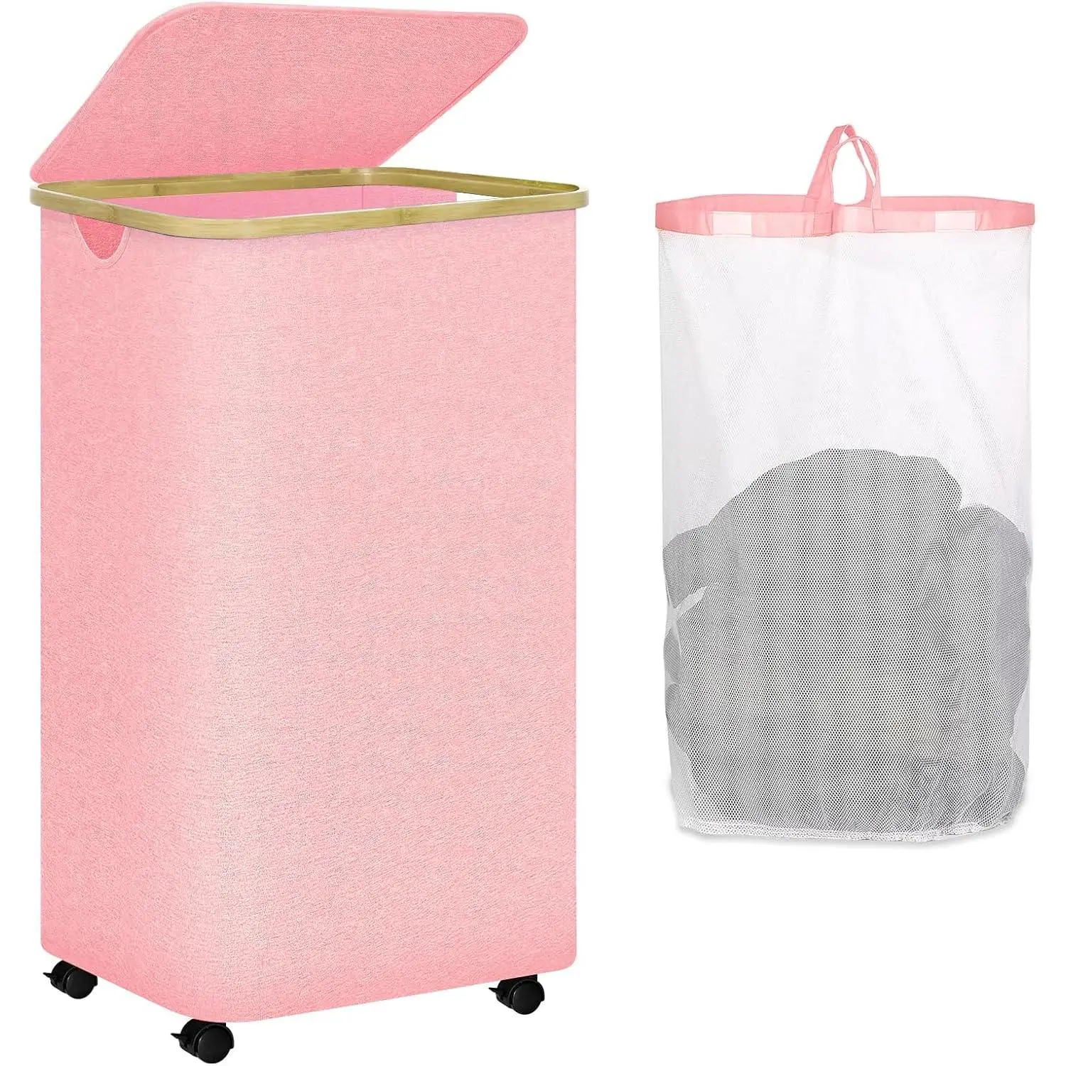 100L  Laundry Hamper  Wheels, Large Laundry Hamper with Wheels and Lid, Collapsible Storage Dirty Clothes Hamper with Removable Mesh Bag, Clothes Storage with Handles for