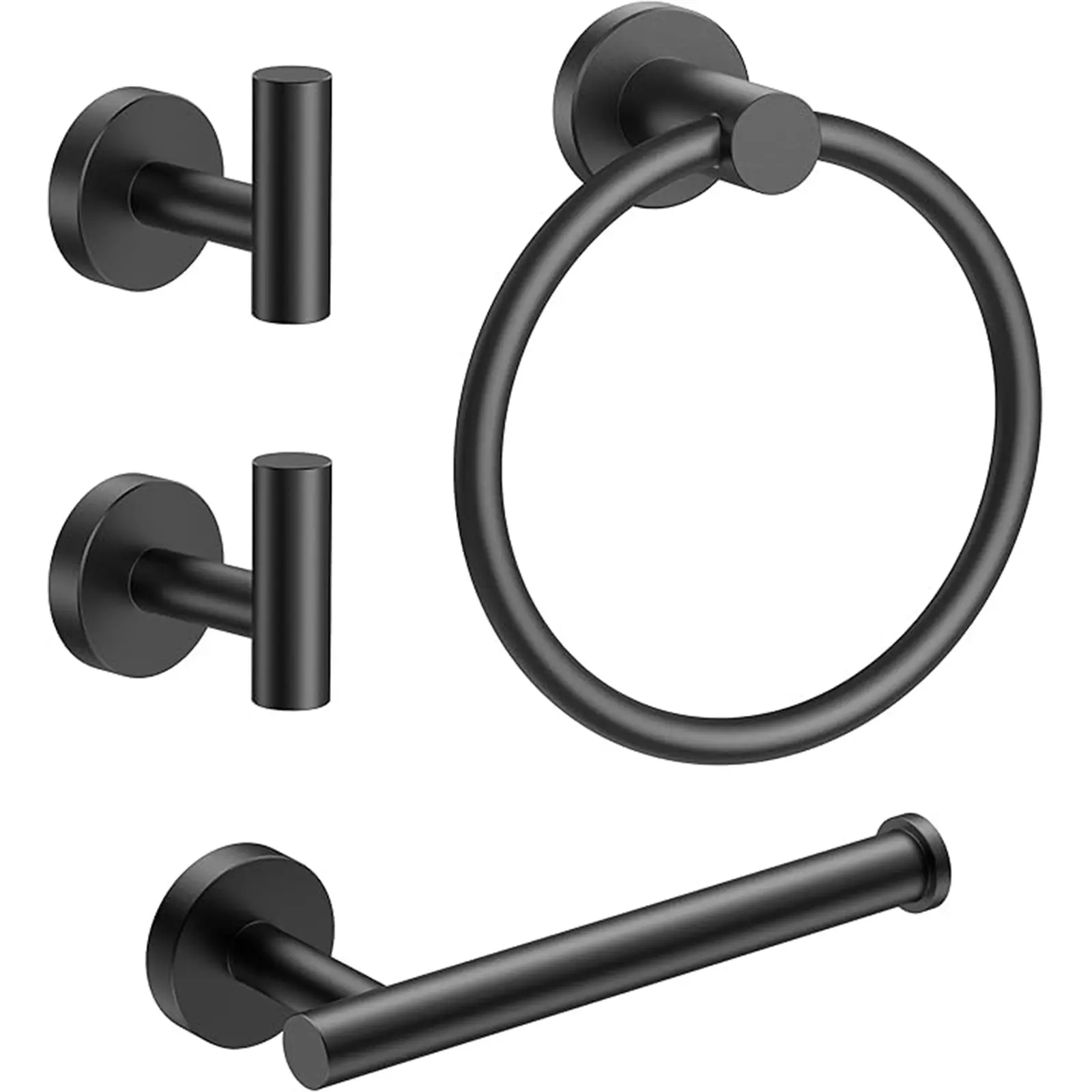 FORIOUS 4-Piece Heavy Duty SUS304 Stainless Steel Wall Mount Bathroom Decor Set - Round Modern Toilet Paper Holder, Hand Towel Ring, Decorative Towel Hooks, 180° Swivel Reach, Rust Resistant, Scratch-Free Shine with Installation Kit, Drywall Anchors