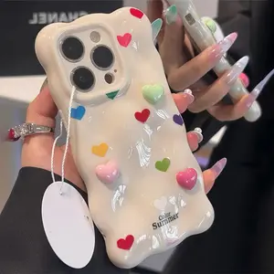 Cute Candy Heart Phone Case for iPhone 16 15 13 Pro Max 11 12 14 Pro Max Macaron Glossy Shockproof TPU Soft Case with 3D Love Heart Cube Design