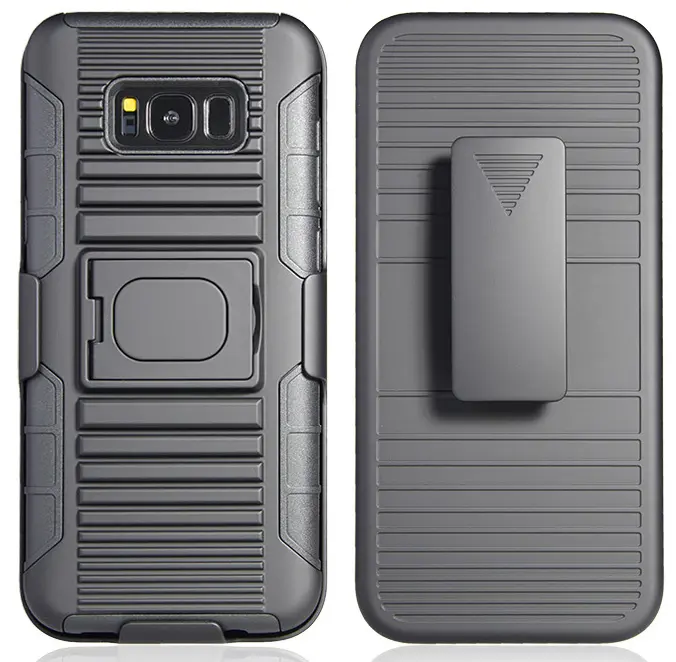 NAKEDCELLPHONE'S BLACK RUGGED RING-GRIP CASE COVER + BELT CLIP HOLSTER STAND FOR SAMSUNG GALAXY S8 PLUS PHONE (SM-G955), S8+