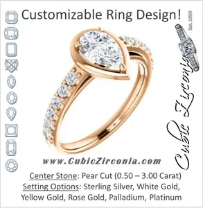 Cubic Zirconia Engagement Ring- The Lynette (Customizable Cathedral-style Bezel-set Pear Cut 13-stone Design with Round Band Accents)