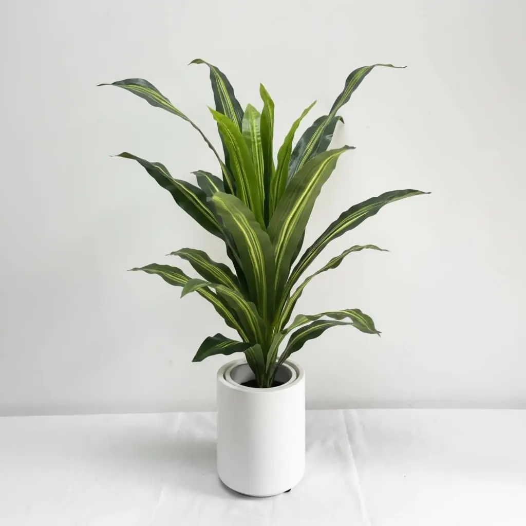 Garvee Faux Dracaena Fragrans Plant (98cmH) - Artificial Brazilian Iron Tree with White Vintage Pot and Yellow Pebbles, Ideal Low-Maintenance Decorative Plant for Indoor and Outdoor Home or Office Spaces