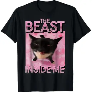 The Beast Inside Me Cat Meme T-Shirt for Men Women Kids Pure Short Sleeve T-Shirt