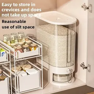 Plastic Rice Dispenser with Measuring Cup - Transparent Color Lid, Built-In Insect Repellent Box, Durable Reusable Home Organizer Kitchen Storage Container (Upgraded Home Supply)