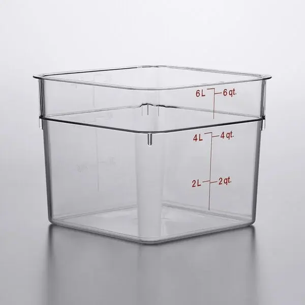 Cambro CamSquares Classic 6 Qt. Clear Square Polycarbonate Food Storage Container with Red Lid Kitchen Utensils foodstorage freezersafe containers needs food cover microwave-safe preserving containers