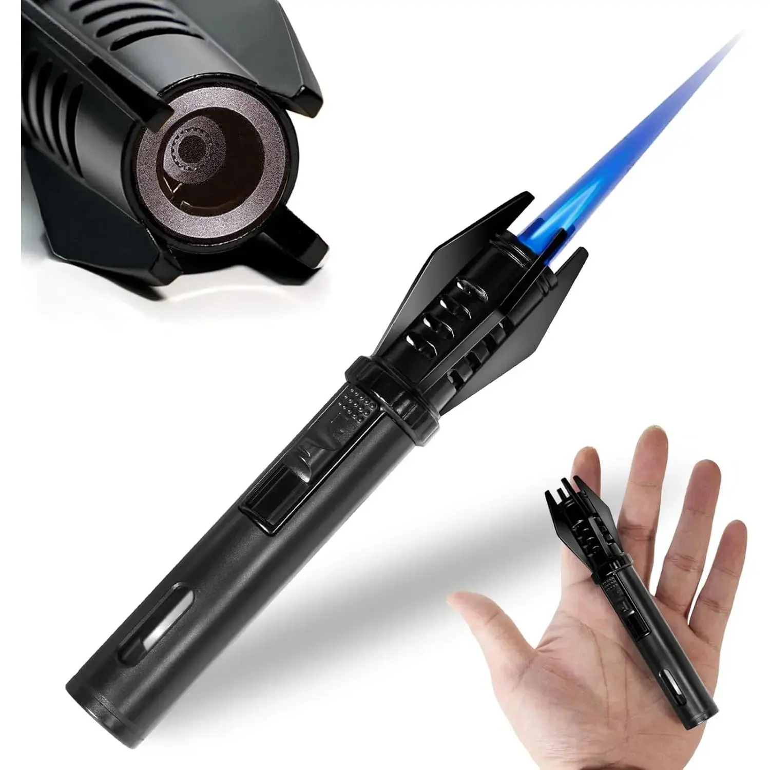 Tactical EDC Mini Torch Lighter - 5-in Refillable Butane Tool, Windproof Flame, ABS-Metal Shell, Visible Fuel Window, Heat-Resistant Copper Nozzle, Adjustable Flame Knob for Camping, Hiking Survival, Tactical Accessories, Outdoor Gadgets, Man Cave Gadgets