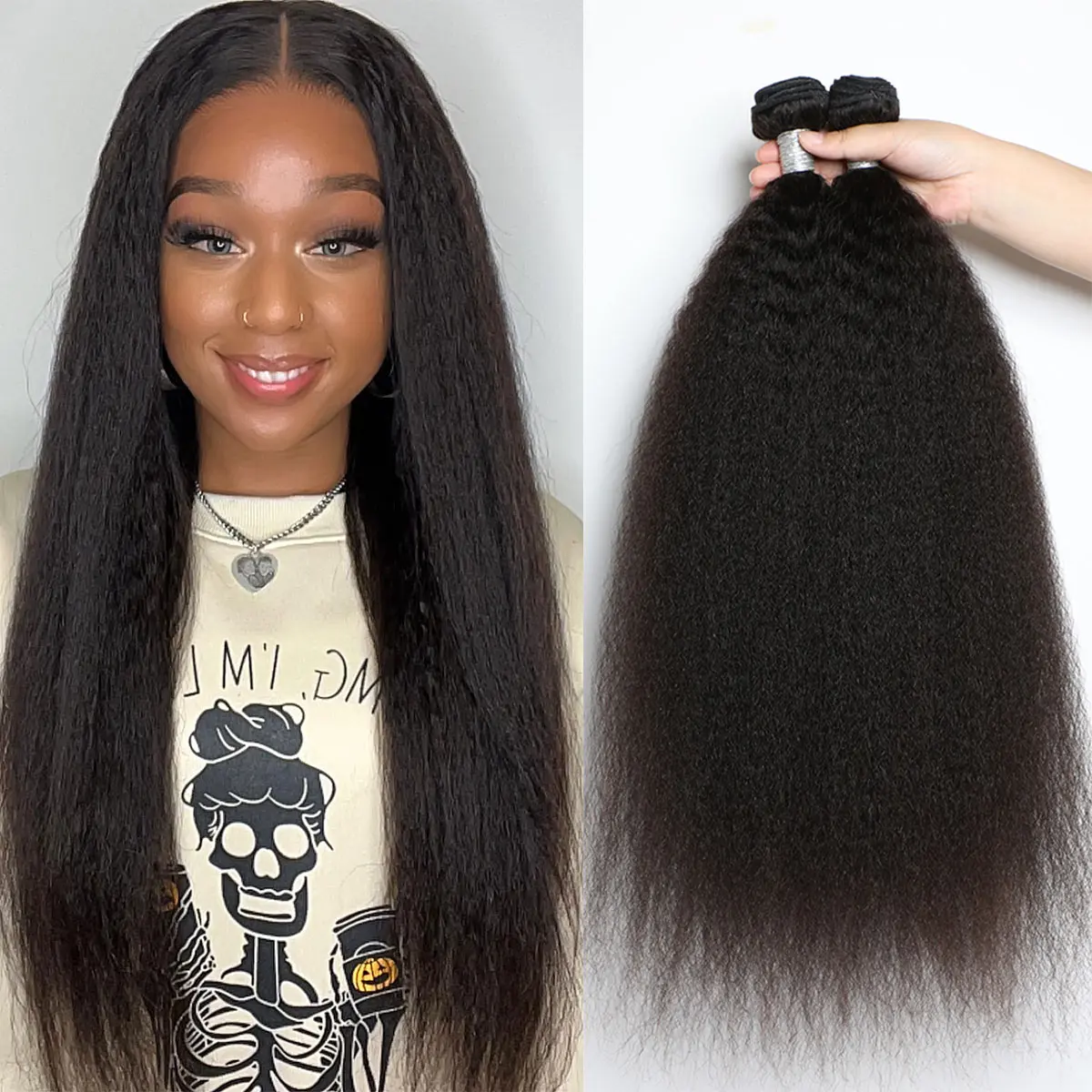 BELE HAIR 12A Grade Kinky Straight Bundles Extensiton Brazilian Yaki Straight Virgin Human Hair Bundles 1/2/3/4 Bundles Wholesale Deals Weave Hair Bundles Natural Black Color For Women Good Quality Human Bundles Extensiton