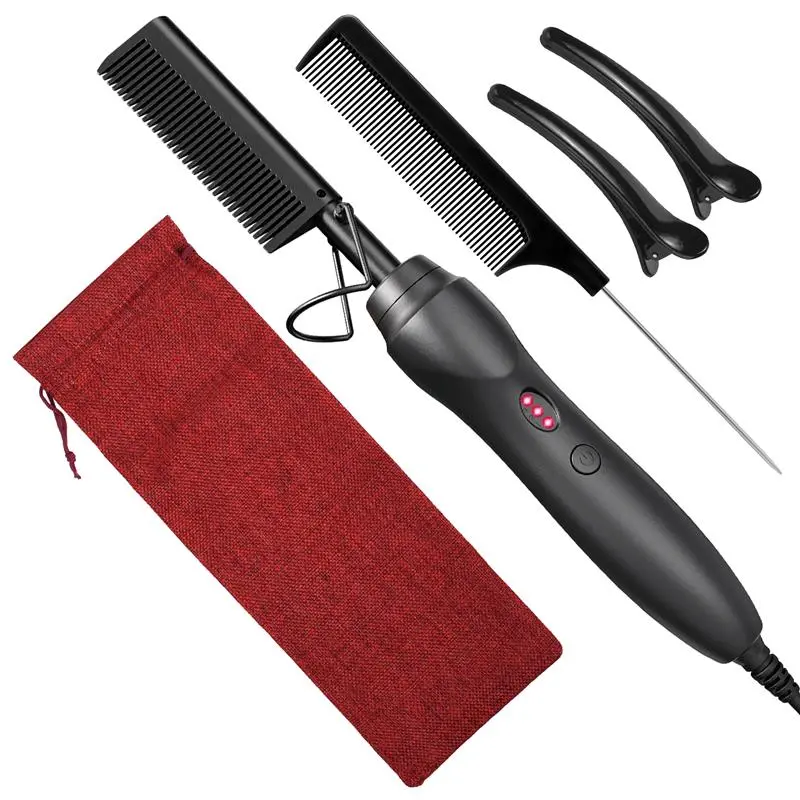 Electric Hot Comb Straightener for Anti-Frizz & Silky Straight Hair, Ceramic Pressing Comb with 3 Heat Settings & Auto-Off Safety, Styling Tool Set for Curly Hair, Heat Control, Auto Off Safe, Dating, Parties, Hair Styling Tools, Beauty Products