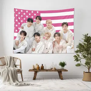 KPop Tapestry, Pink American Flag Design, 3x5 FT Polyester Wall Hanging with Brass Grommets for Bedroom Studio Decor