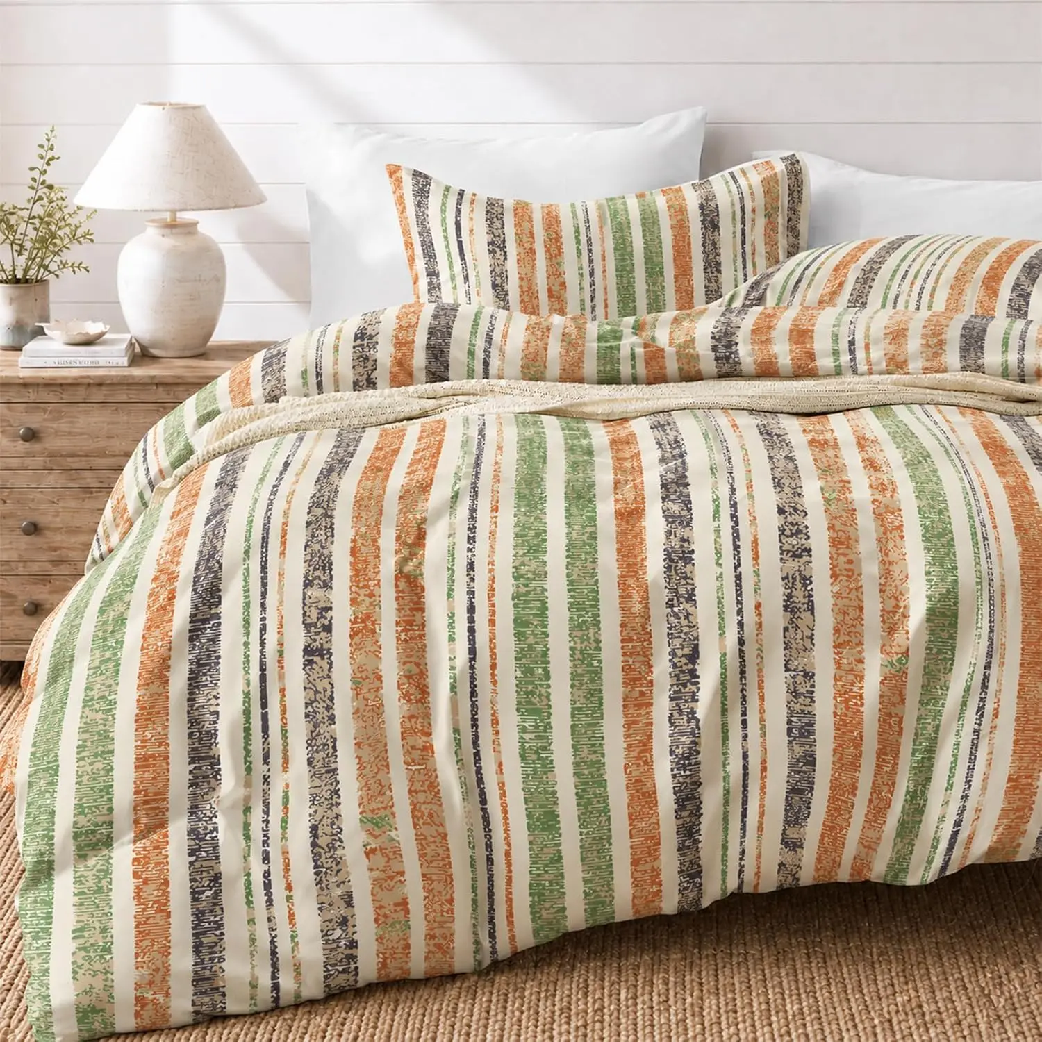 JOLLYVOGUE Striped Duvet Cover Full, Duvet Cover Set with Stripes | Ultra Soft Brushed Microfiber, All-Season Breathable Bedding Set, Zip Closure, 8 Corner Ties, Machine Washable,back to school,back to school shopping,home decor