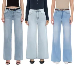 BLUEMOMENT Women's High Waist Flare Leg Jeans Casual Button Fly Pocket Design Bell Bottom Denim Trousers for Spring Summer Women's Bottoms for Daily Wear Women Jeans