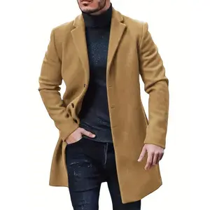 Men’s trench coat with a slim fit, notched lapels, warm for winter, long coat