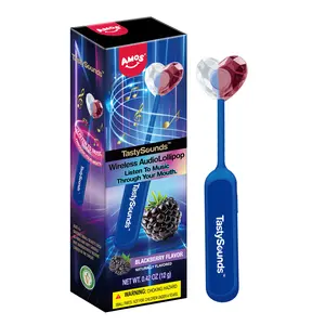 AMOS TastySounds Wireless Audio Lollipop – Blackberry Flavor, Bone Conduction Music Candy, Rechargeable Singing Lollipop, Listen Through Your Mouth Novelty Gift Pre-Sale-B