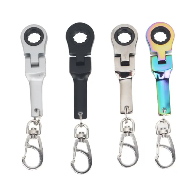 1-Piece Chrome Vanadium Steel Pocket-Size Adjustable Head Keychain Ratchet Wrench (3.94in), Portable Hand Tool with Removable Metal Design for Auto, Bicycle Repair, Bolt Removal