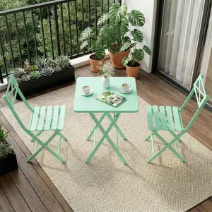 3-Piece Folding Bistro Set, Heavy Duty Outdoor Patio 2 Chairs 1 Table for Garden Yard Balcony, Weather-Resistant Steel Frame, No Assembly