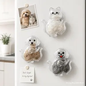 Cat & Dog Hair Storage Fridge Magnet, Cute Clear Magnetic Pet Whisker Holder, Decorative Pet Fur Keepsake Ornament, 3 Pack Transparent Animal Hair Collector Storage Box, Desktop Refrigerator Home Decor, Perfect Pet Memorial Gift for Cat Dog Lovers