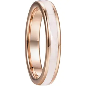 4mm Womens Tungsten Carbide Ring with Mother of Pearl Shell/Marble Inlaid Wedding Band Comfort Fit Size 5-12
