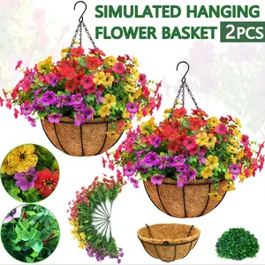 2-piece imitation hanging flower basket, DLY contains 24 imitation daisies and eucalyptus - UV-resistant Decorative indoor and outdoor decoration, suitable for porches, patios, balconies, courtyards - 19.69inch hanging basket
