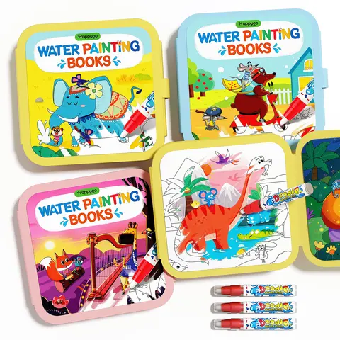 Happygo Reusable Water Coloring Gift Book - 3-4 Years Old Toddlers' English Learning Tool, Travel Compact Carry-On Art, Ideal for Birthdays/Christmas, Encourages Creativity
