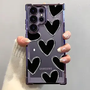 Luxury Love Heart Pattern Phone Case,Electroplated Cover with Airbag Shockproof Slim Soft TPU Cover for Samsung S26 S25 S24 S23 S22 Ultra S25Edge S24FE Plus S25+