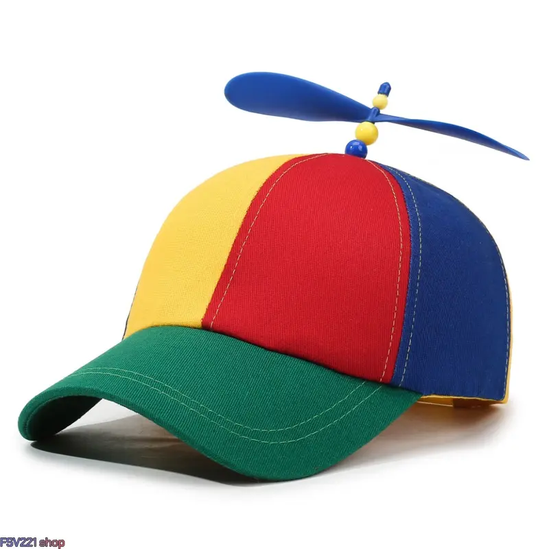Rainbow Propeller Parent-Child Hat Set - Adjustable Helicopter Baseball Cap & Bucket Hat, Fun Family Fashion Accessory, Rainbow Propeller Hats