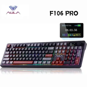 AULA F106 PRO Wireless Mechanical Keyboard, 104 Keys Gaming Keyboard with Knob & Screen, Tri-Mode RGB Hot Swappable Creamy Sounding Computer Keyboards for PC/Laptop/Windows - Black Red