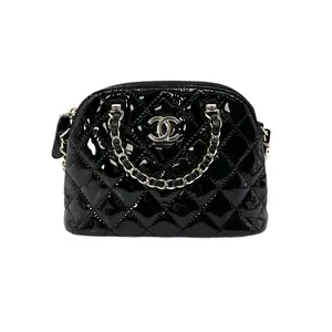 Pre-owned CHANEL Patent Crossbody Bags 23S Black Quilted Leather Mini Bowling Bag(TP***8K) CC1536