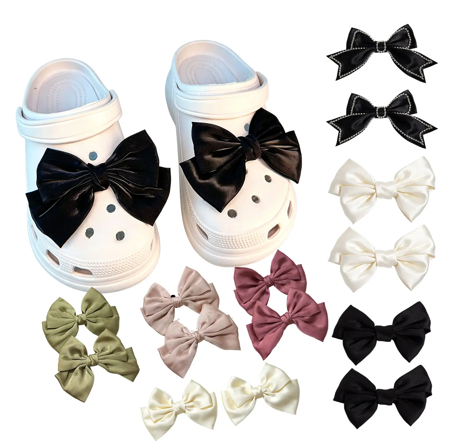 2 Pack Satin Bow Shoe Charms for Crocs, Elegant Silk Bow Shoe Decorations Accessories, Cute Bow Clog Pins Charms for Women Girls DIY Shoe Decor