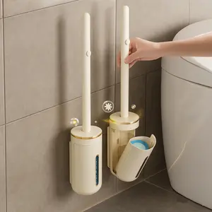 Disposable Toilet Wand, 3-Layer Deep Cleaning Plastic Brush with Wall-Mount Automatic Holder, Disposal-Ready Heads for Effortless Stain Dissolving