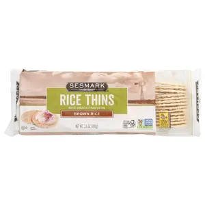 Sesmark Rice Thins, Rice Snack Crackers, Brown Rice, 3.5 oz (100 g)