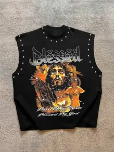 Men's Trendy Christian Rivet Sleeveless Long Fitted Graphic Vest, Pain Forges Faith, God Blesses, Youthful Casual Wear, Essential Daily Fashion