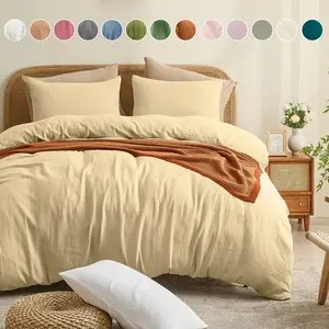 Bedlifes Muslin Duvet Cover Set- 100% Organic Cotton, Soft Textured Gauze Weave Comforter Cover for Breathable All-Season with Zipper Closure - 3 Piece Set