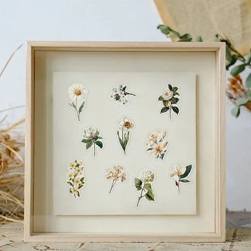 50PCS Transparent Vintage Floral Stickers Nature Plant Flower Scrapbook Decals for Crafts Envelopes Phone Cases Laptop