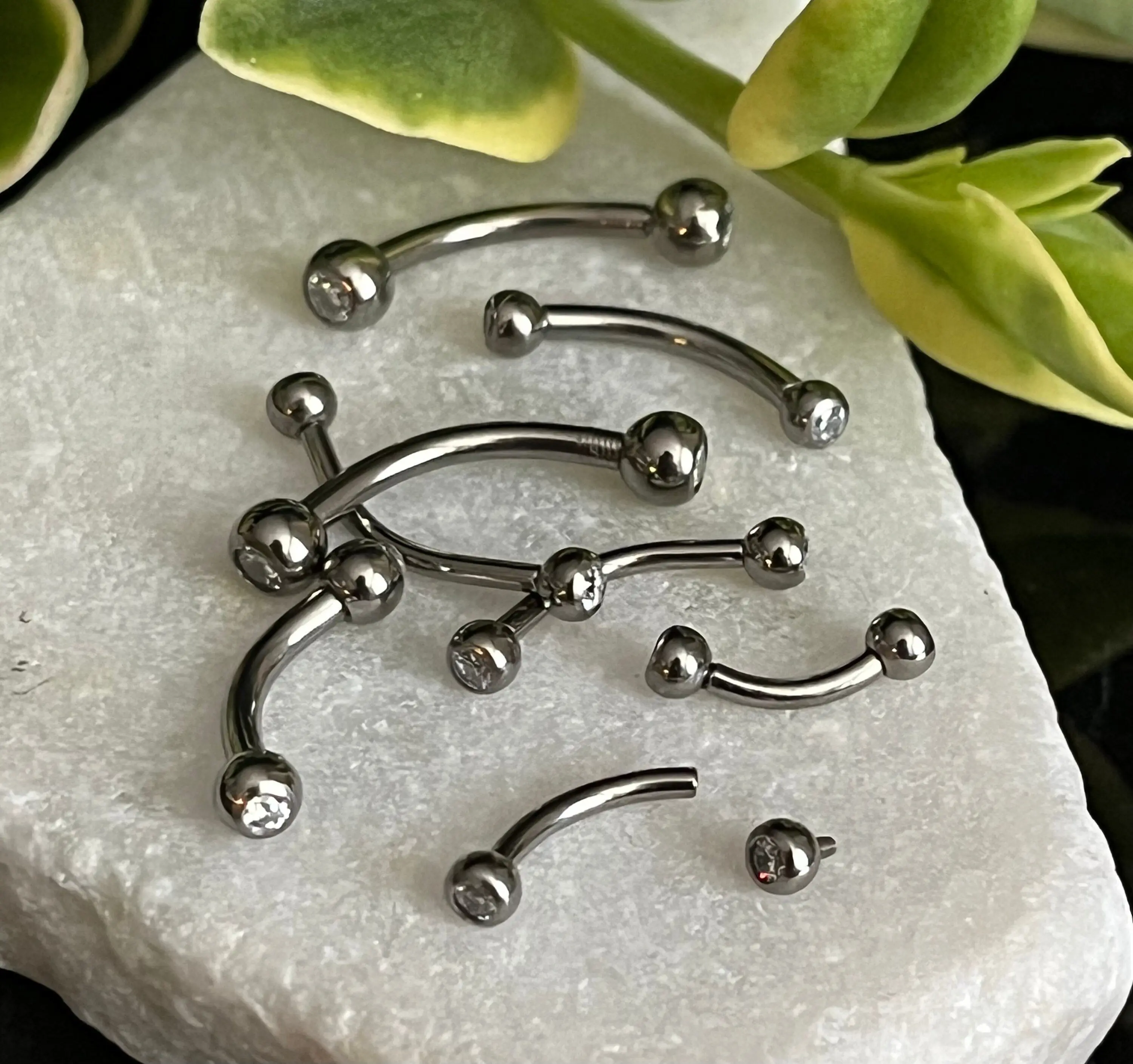 1 Piece Gemmed Internally Threaded G23 Solid Titanium Curved Barbell Eyebrow Ring - 16g or 14g - 6mm, 8mm, 10mm, 11mm or 12mm!